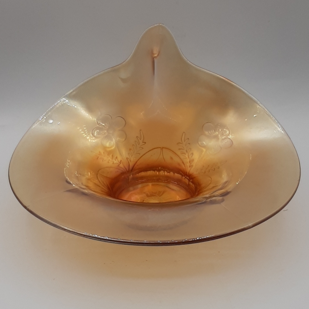 Vintage Marigold Carnival Glass Dish Floral Pattern Estate Sale Find